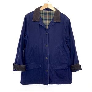 Vintage  Barn Coat: Navy Cotton / Brown Corduroy Spring / Fall (L)